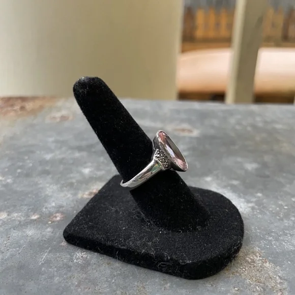 Pink Tourmaline and Marcasite Oval Ring Size 5.5 - Picture 3 of 5